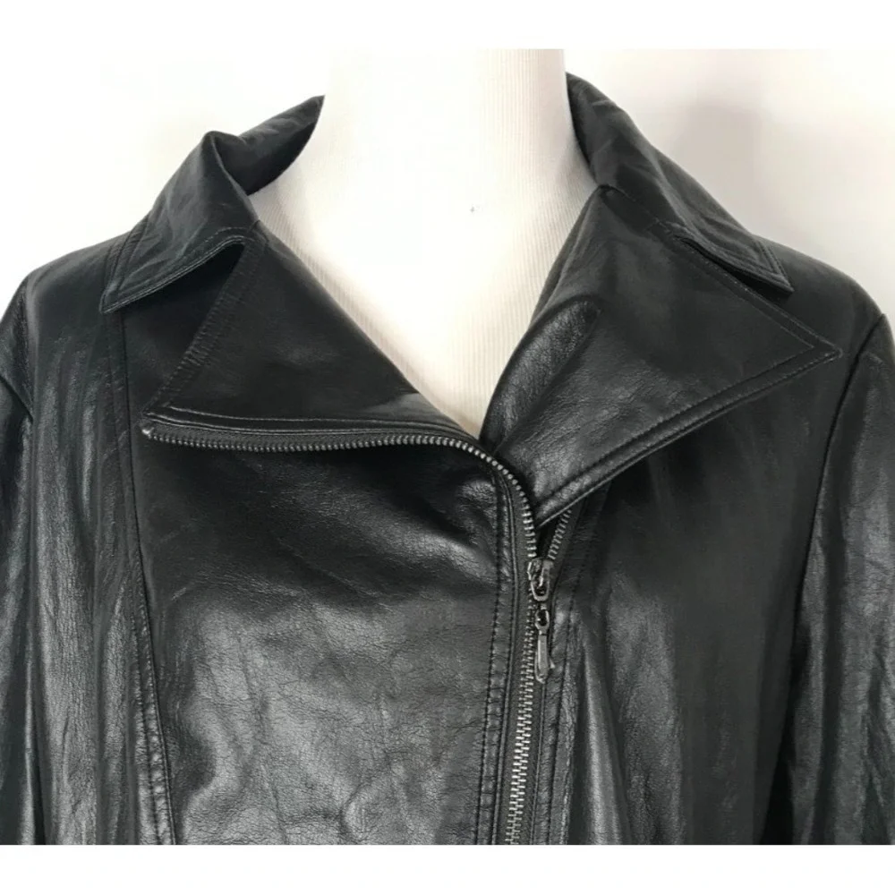 Chicos Jacket Womens Extra Large 3 Black Faux Leather Vegan Asymmetrical Moto